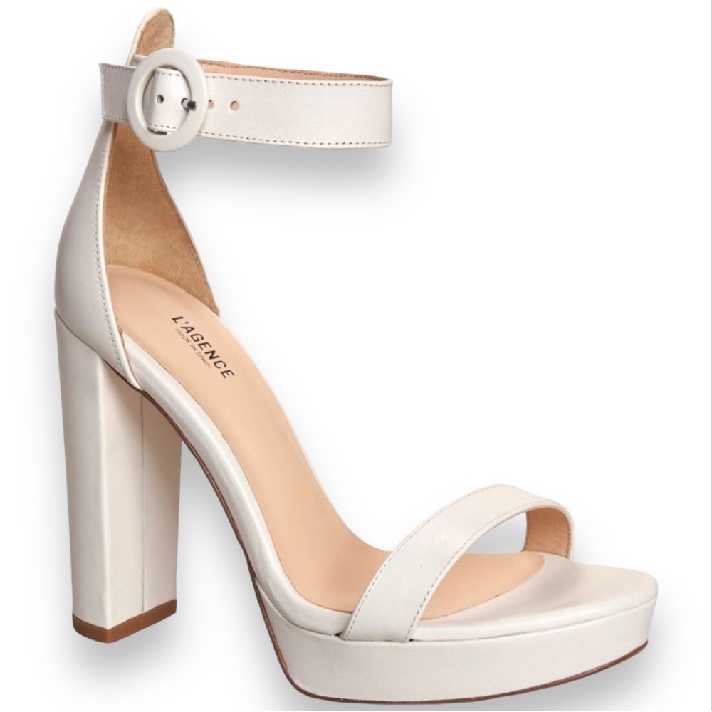 L’AGENCE Cecile Ankle Strap Sandal in White Size EU 38.5 NWOT